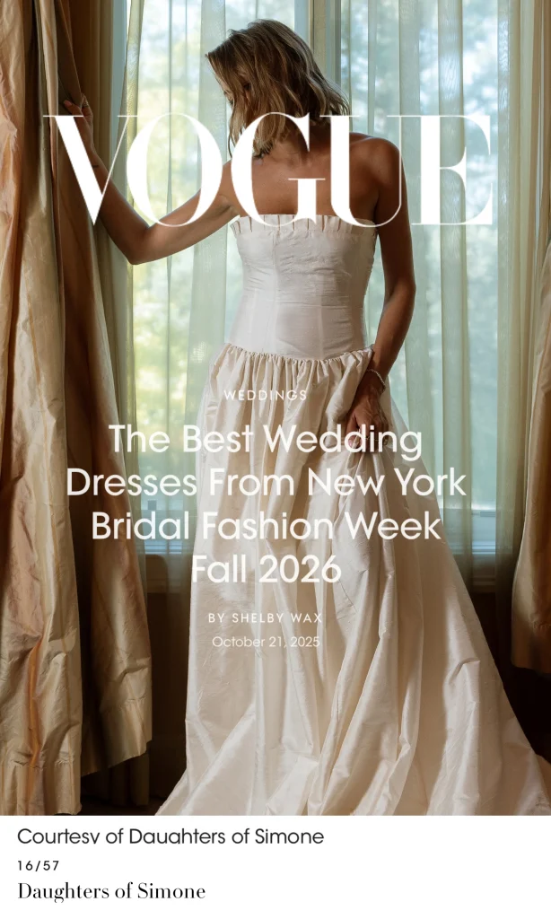 Davey voted one of the best wedding dresses from NY bridal market fall 2026 by Vogue.